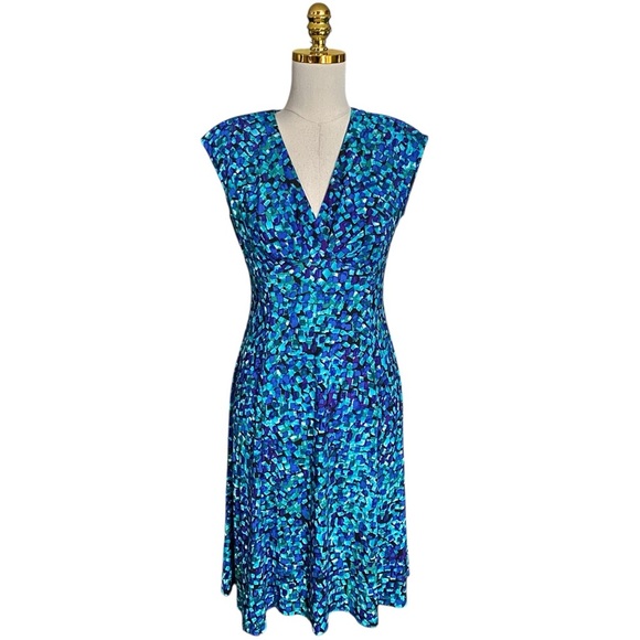 Ralph Lauren Women’s Multicolor Print Fit & Flare Stretch Jersey Dress Size 6 - Picture 1 of 9